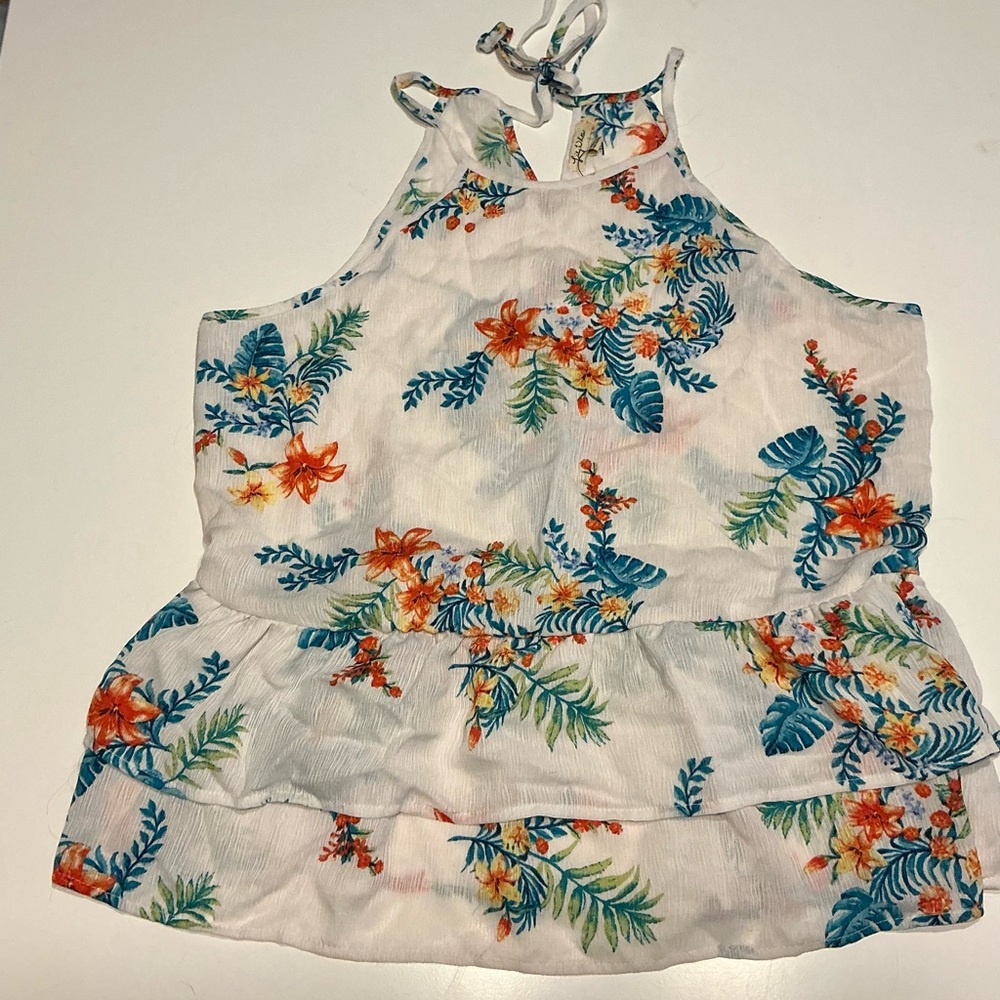 Lily White Floral Tank Top - White, Orange, Blue
